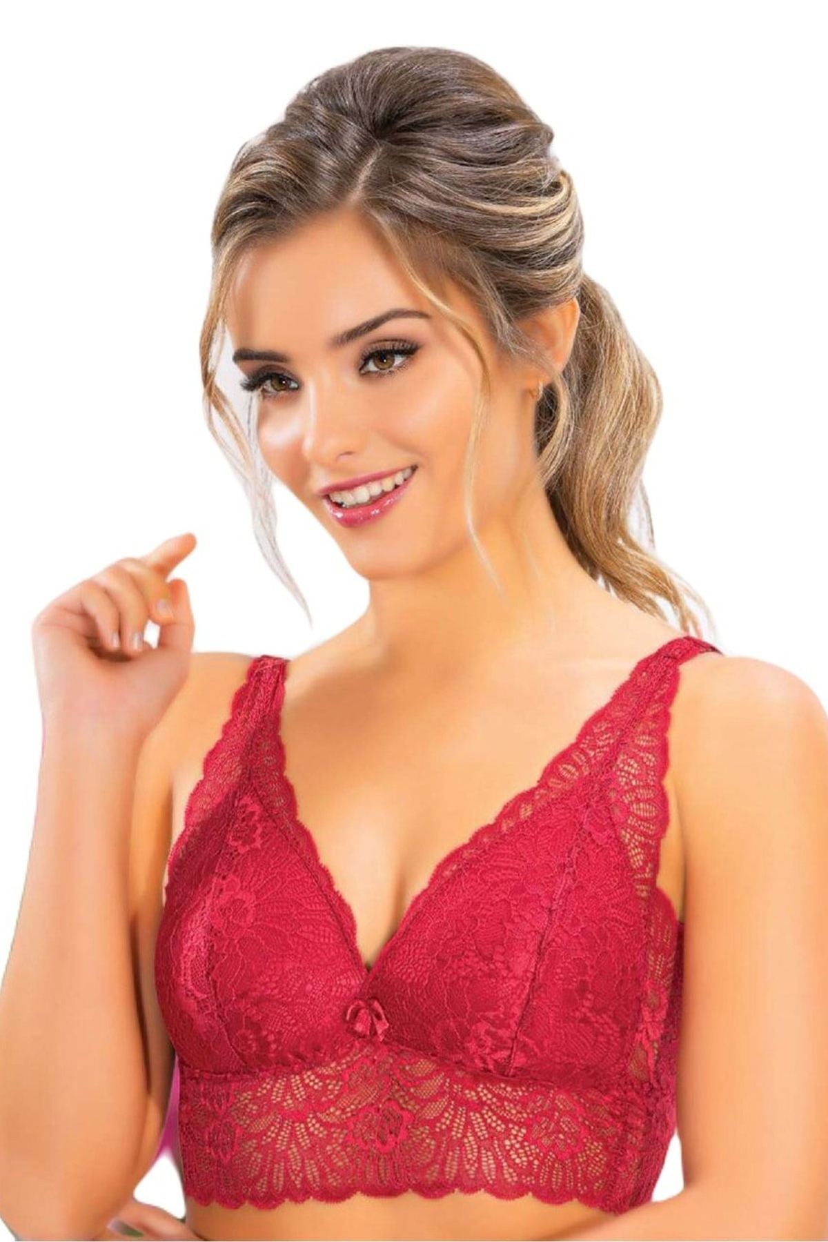 Dantel Detaylı Telsiz Bustiyer Sütyen Liza 1030 - Bordo