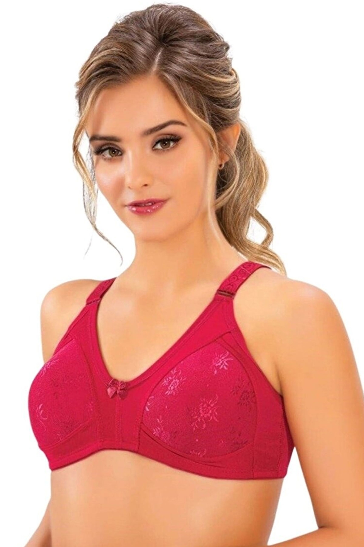 Telsiz Dantel Detaylı Sütyen Nar Çiçeği Liza 303 - Kırmızı