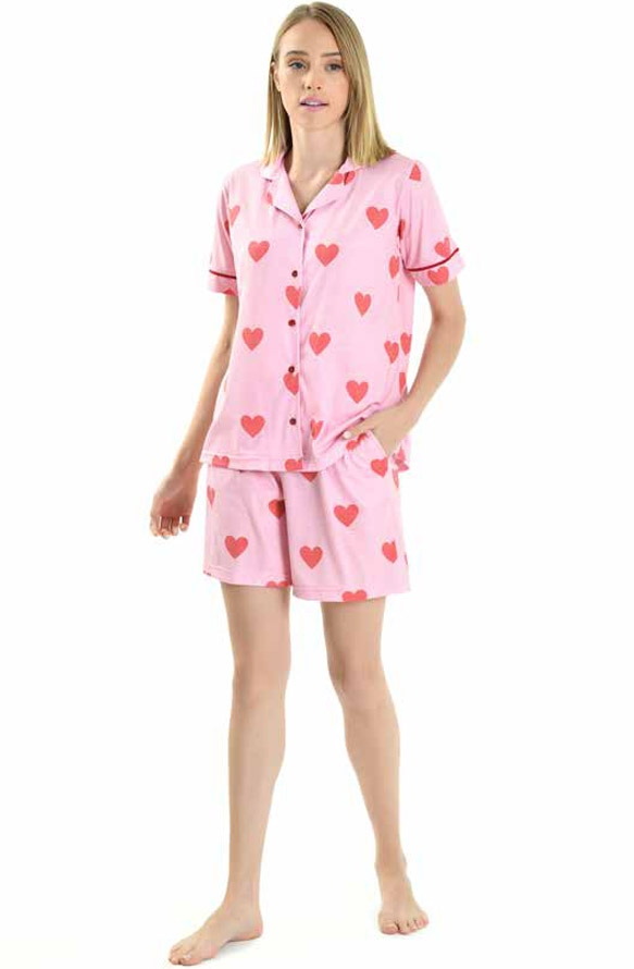 Yeni İnci Düğmeli Pembe Şort Pijama Takımı Yeni İnci 1820