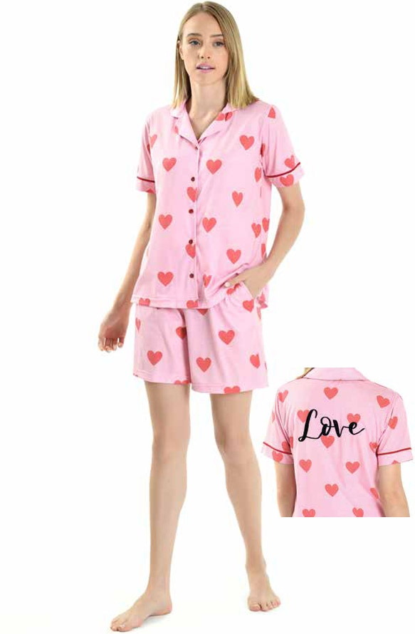 Yeni İnci Düğmeli Pembe Şort Pijama Takımı Yeni İnci 1820 - Görsel 2