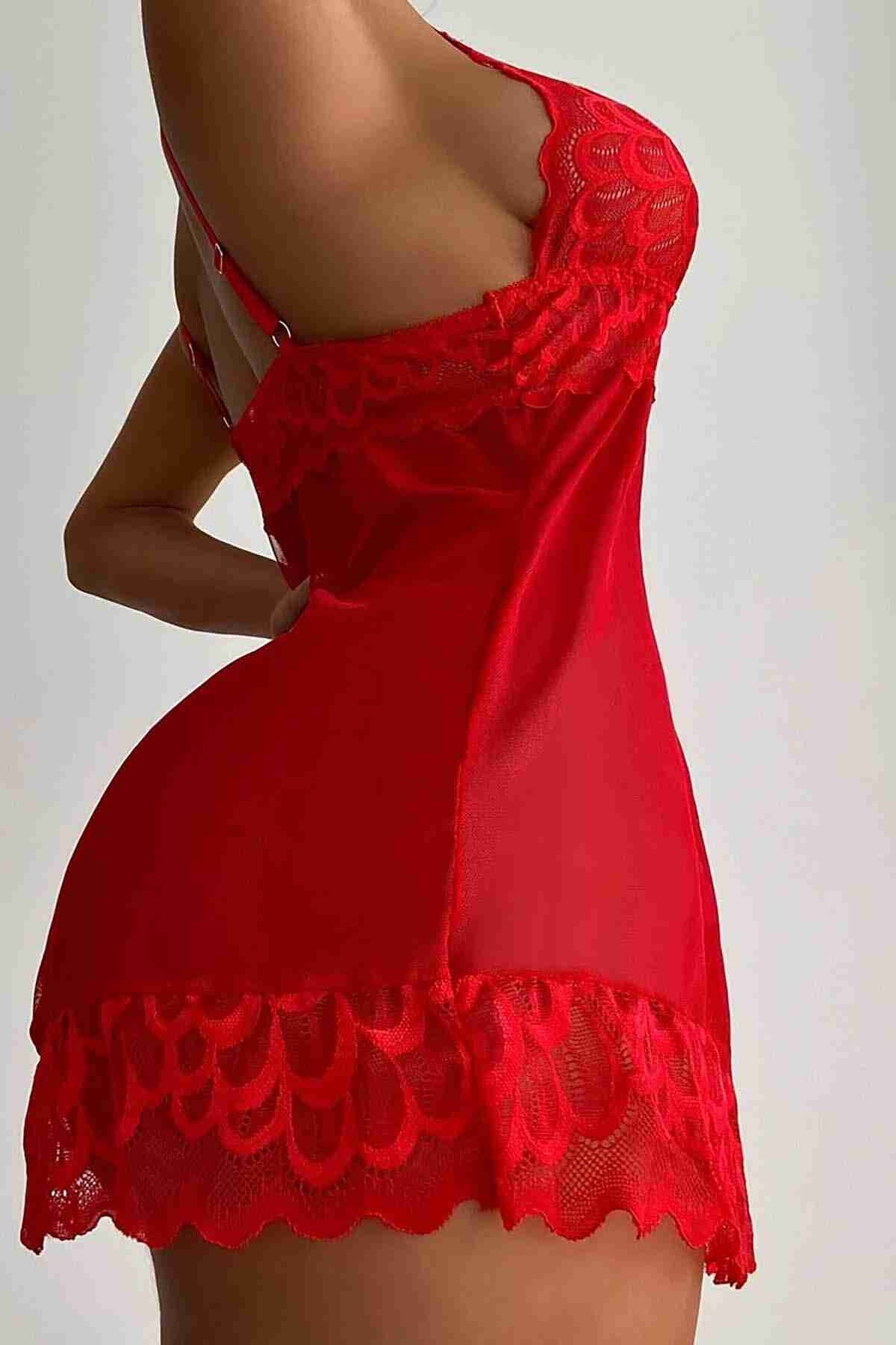 Merry See Dantel Babydoll Gecelik Takım Kırmızı MS3111 - Kırmızı