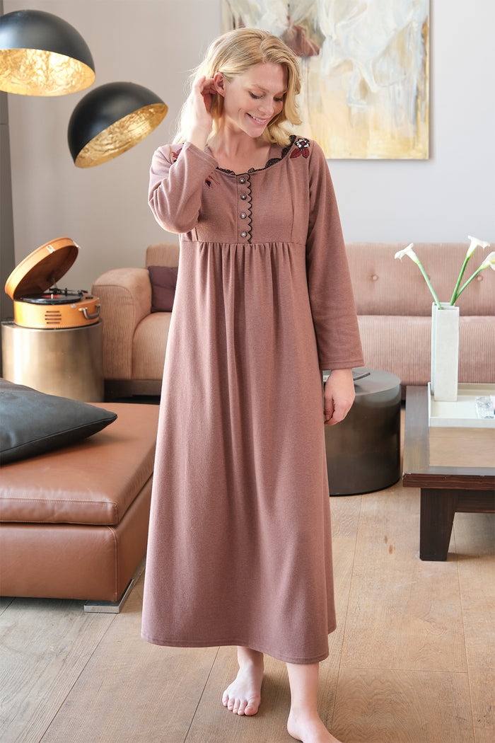 Bone Club Nakışlı Büyük Beden Lohusa Gecelik Bone 5514