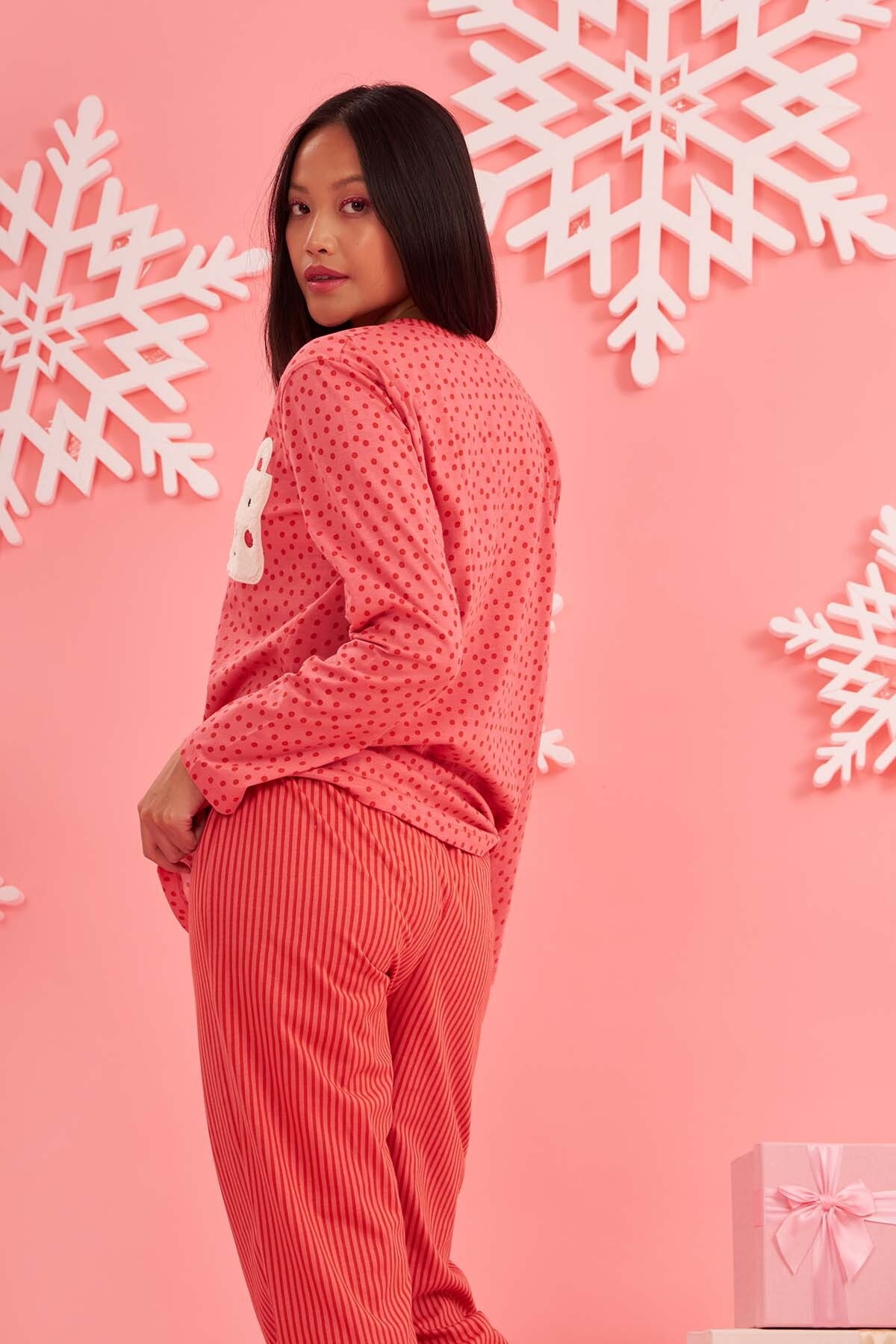 NBB Puantiyeli V Yaka Kadın Pijama Takımı NBB 67628 - Görsel 3