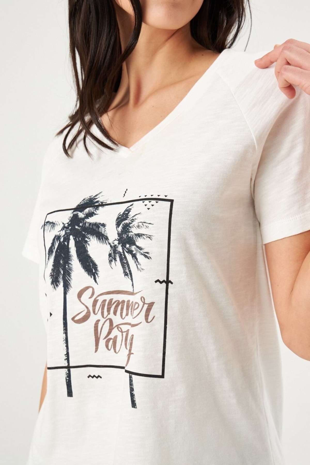 Eros Palmiye Desenli Pamuklu Kısa Kollu Kadın Şort Pijama Takımı Eros 30762 - Görsel 4