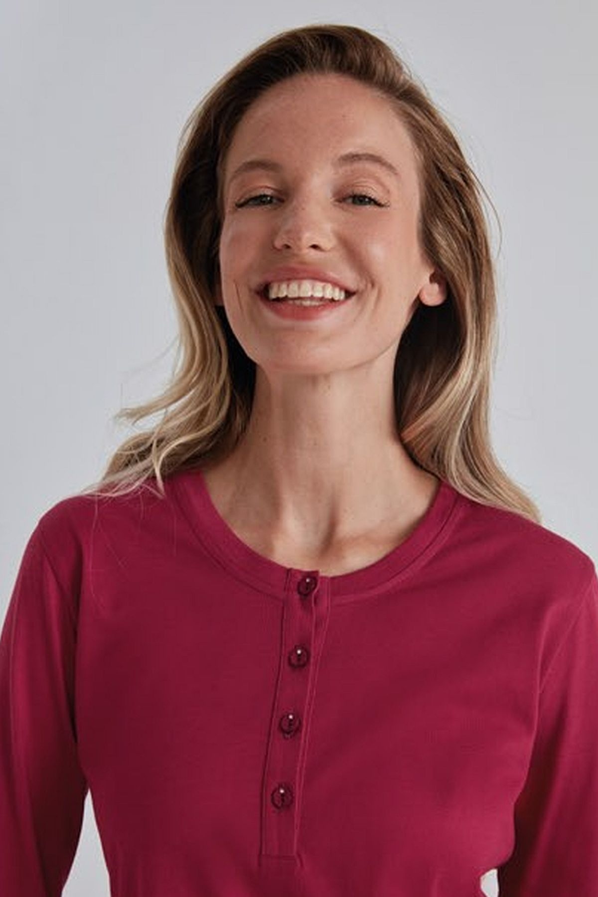 Eros Uzun Kollu Patlı Kırmızı Kadın Pijama Takımı Eros 31532 - Görsel 2