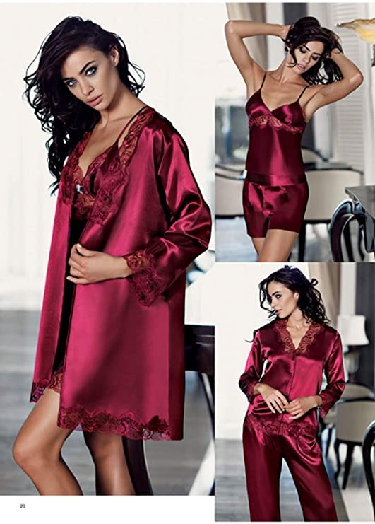 Saten Dokulu 6'lı Gecelik Sabahlık Takım Perin 8050 - Bordo