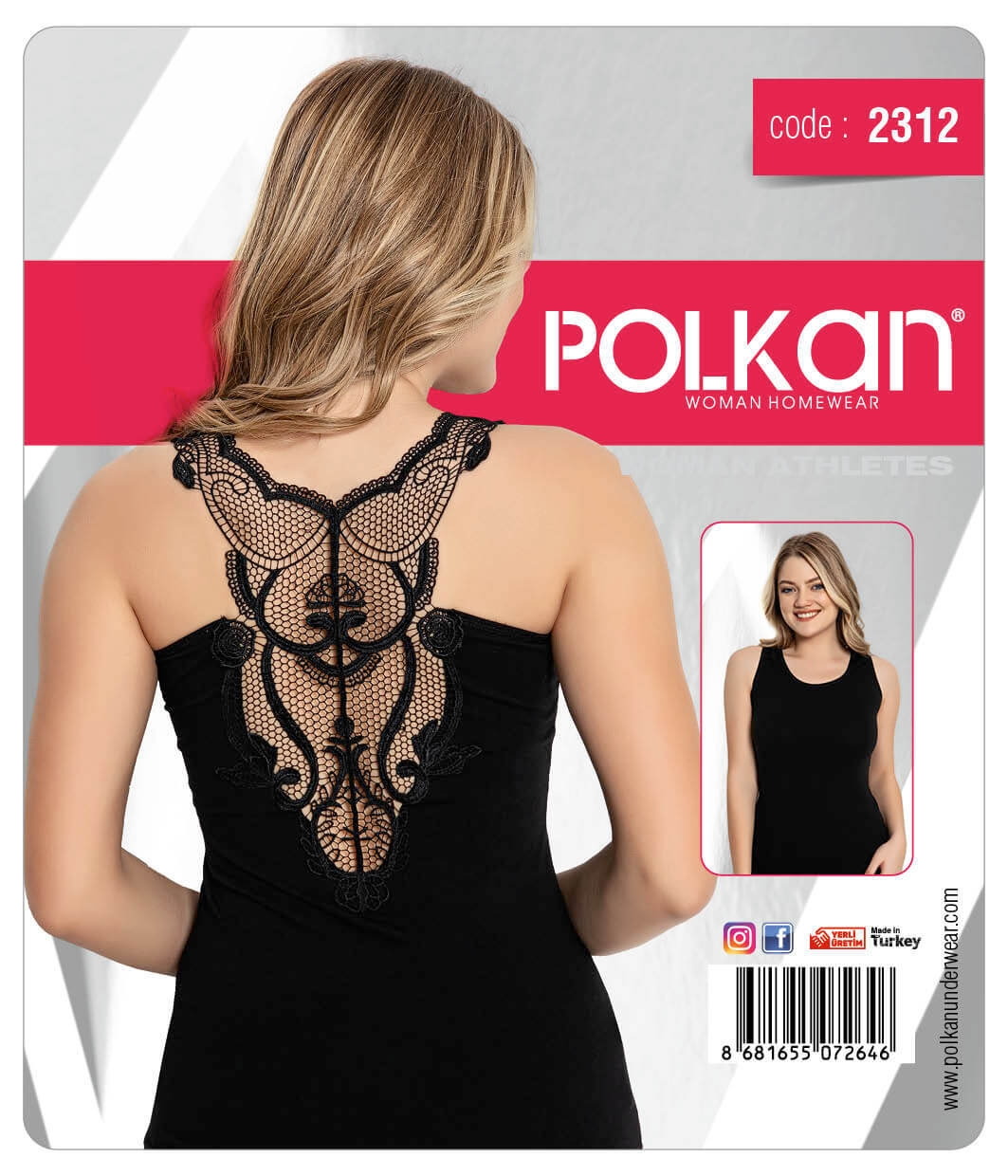 Sırtı Güpürlü Pamuklu Kadın Atlet Polkan 2312 - Siyah