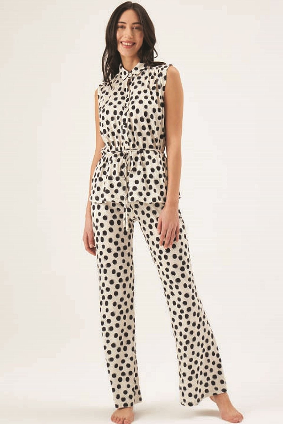 Eros Puantiyeli Sıfır Kollu Kadın Pijama Takım Eros 30700