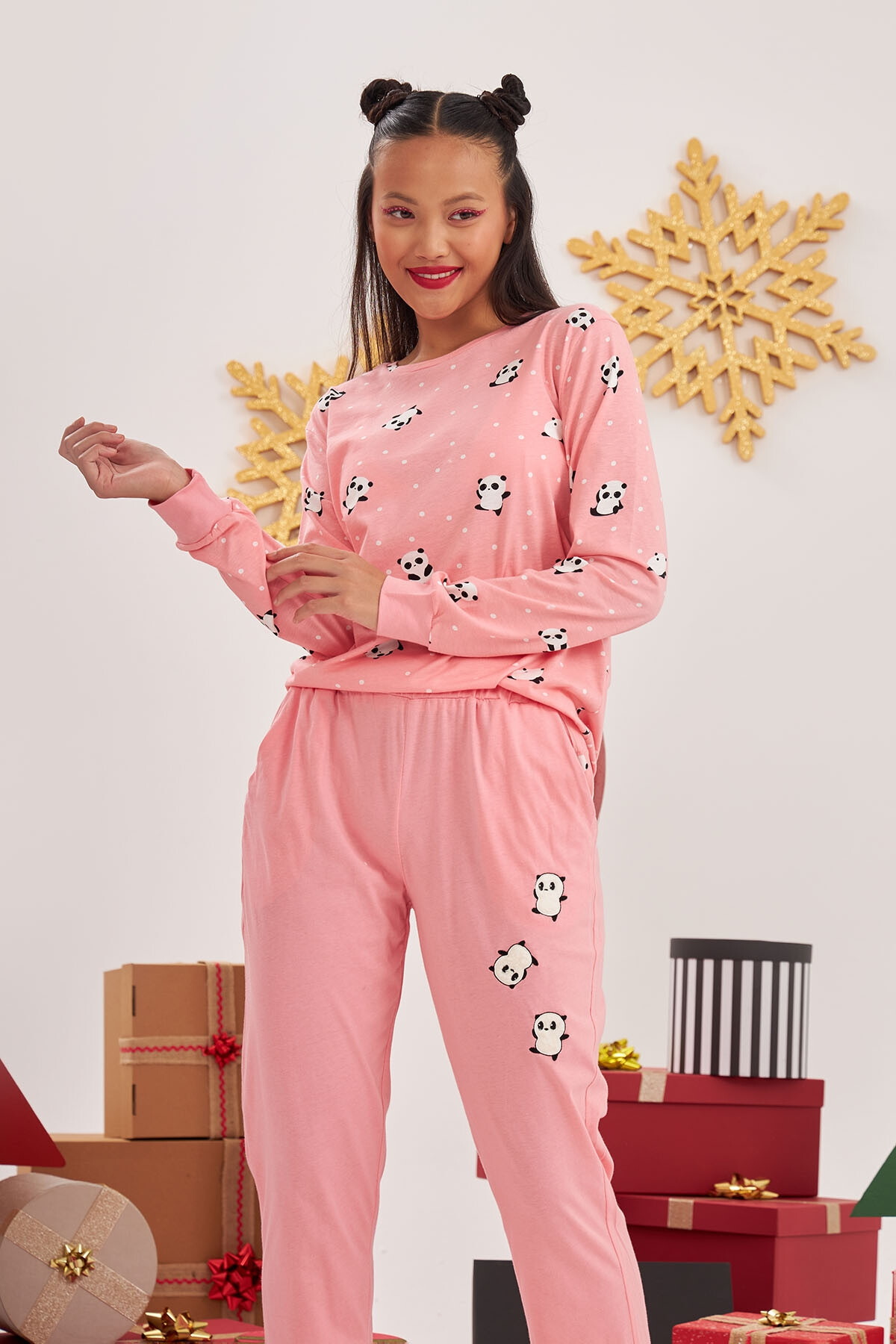 NBB Pamuklu Puantiyeli Kadın Pijama Takımı NBB 67656