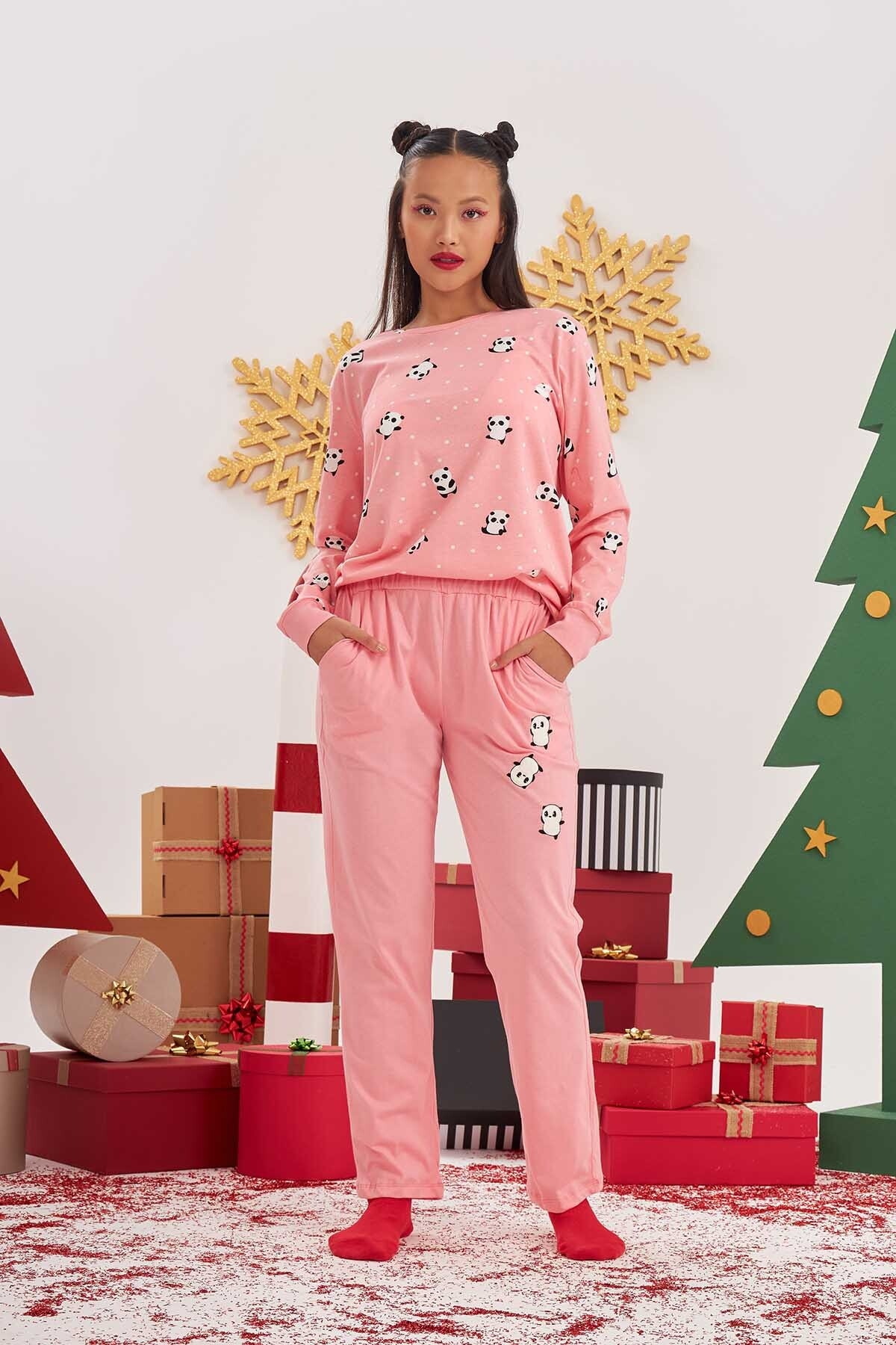 NBB Pamuklu Puantiyeli Kadın Pijama Takımı NBB 67656 - Görsel 2