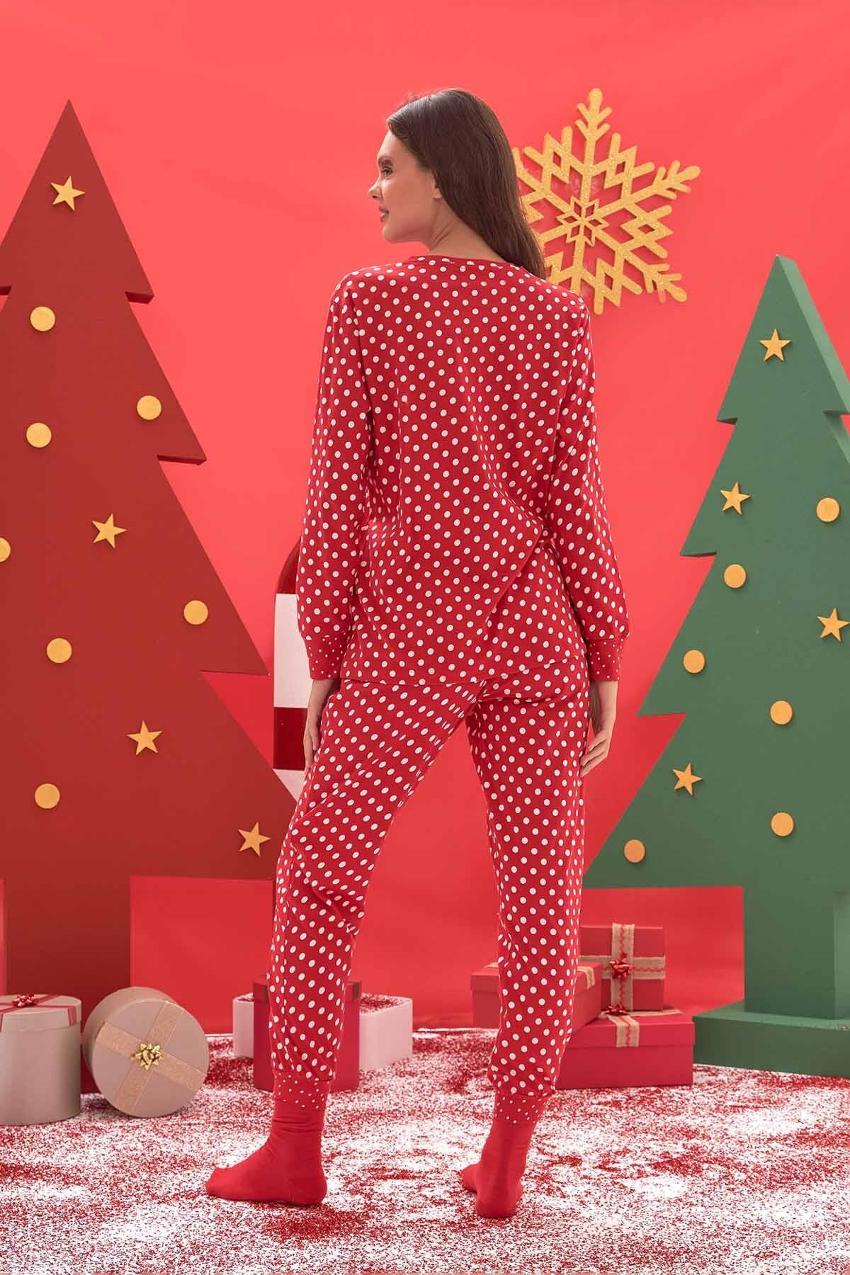 NBB Puantiyeli Uzun Kollu Kadın Pijama Takımı NBB 67648 - Görsel 2