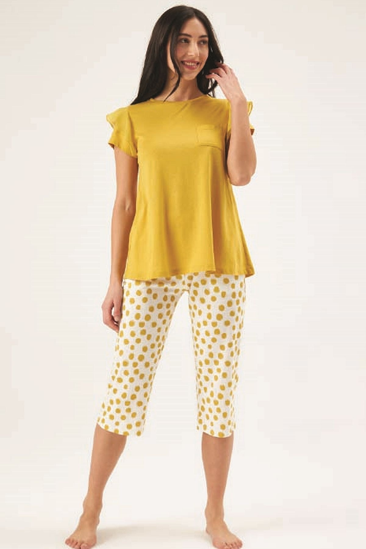Eros Puantiyeli Kısa Kollu Kapri Pijama Takımı Eros 30702