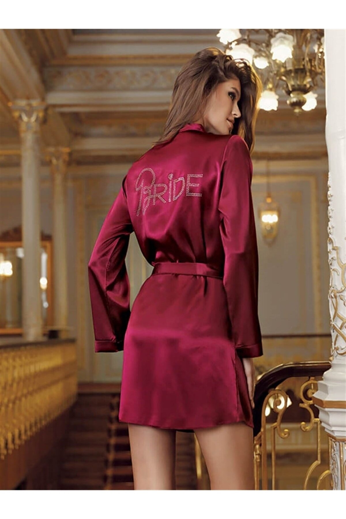 Saten Doku ve Nefes Alabilir Bride Sabahlık Perin 1020 - Bordo