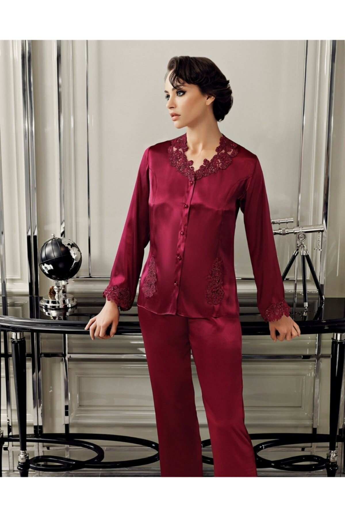 Saten Yumuşak Doku Pijamalı Çeyizlik Takım Perin 9500 - Bordo