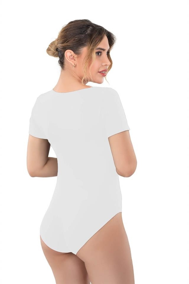Esnek Tek Parça Yarım Kollu Body Emay 1926 - Beyaz
