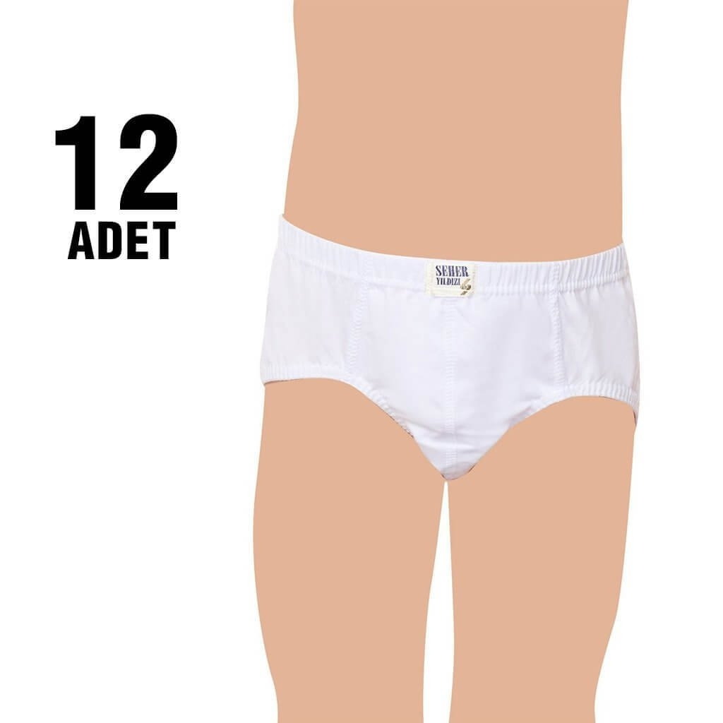 %100 Pamuk Erkek Çocuk Slip Külot 12Li Seher Yıldızı 0037 - Beyaz