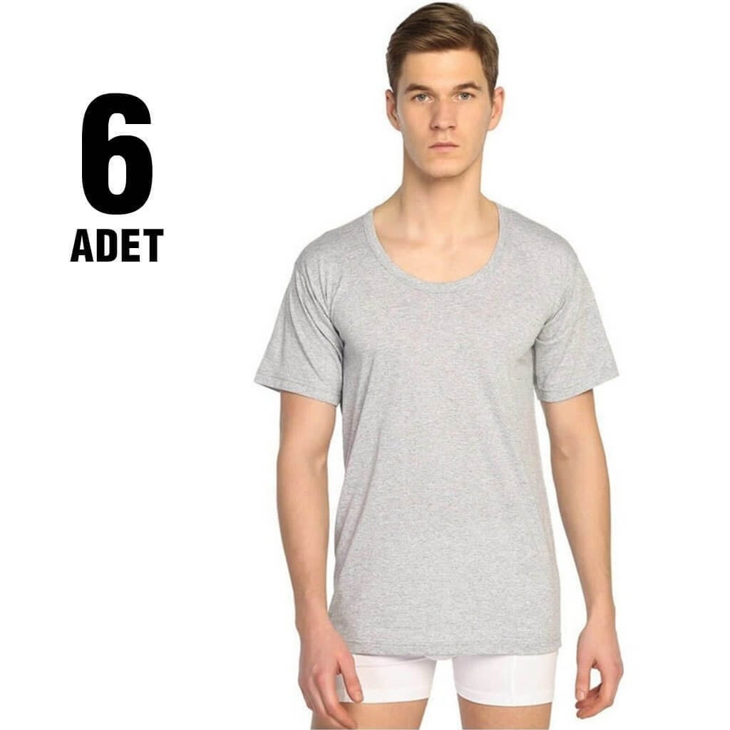 Renkli Pamuklu Bisiklet Yaka Erkek Atlet Seher Yıldızı 0002 - Gri