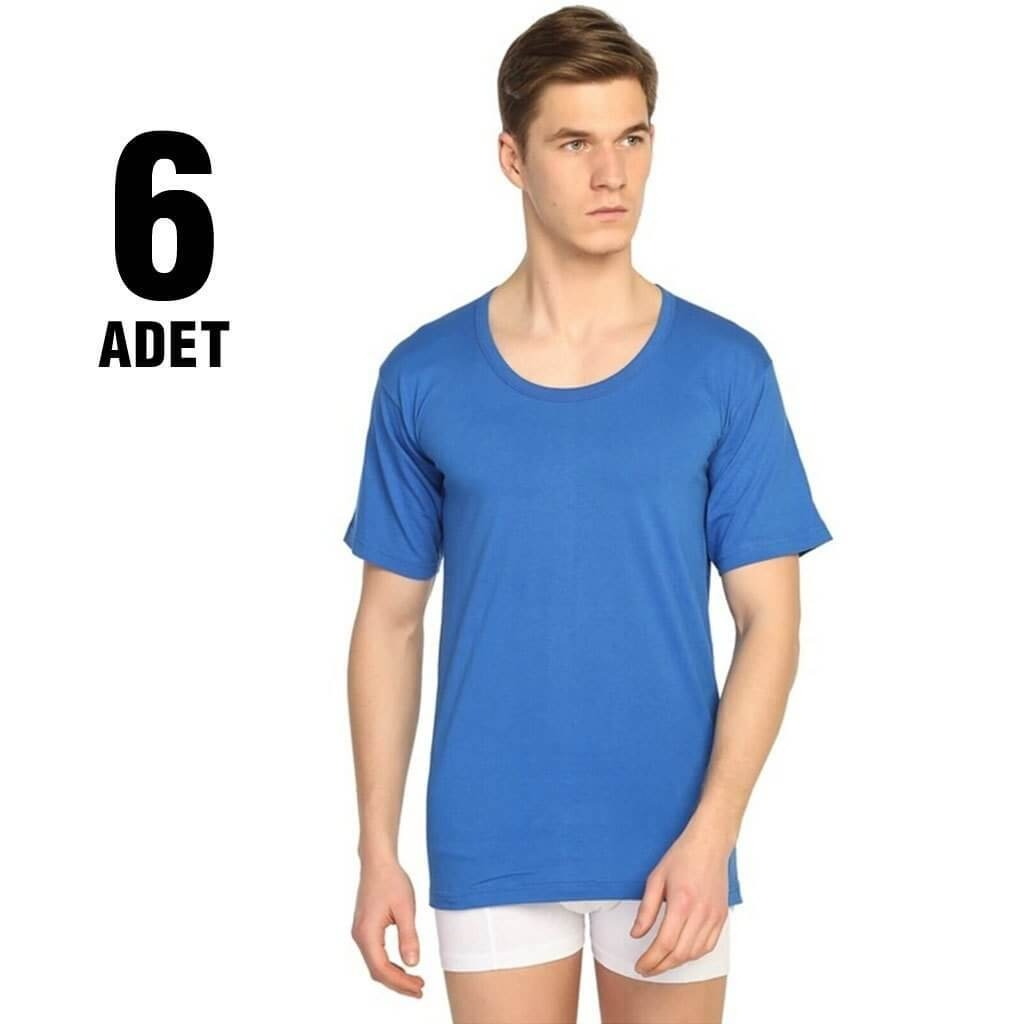 Renkli Pamuklu Bisiklet Yaka Erkek Atlet Seher Yıldızı 0002 - Saks Mavi