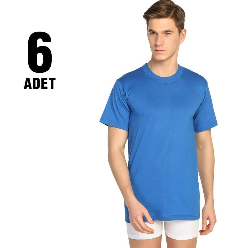 Renkli Ribana Kesim Sıfır Yaka Erkek Atlet Seher Yıldızı 0003 - Saks Mavi