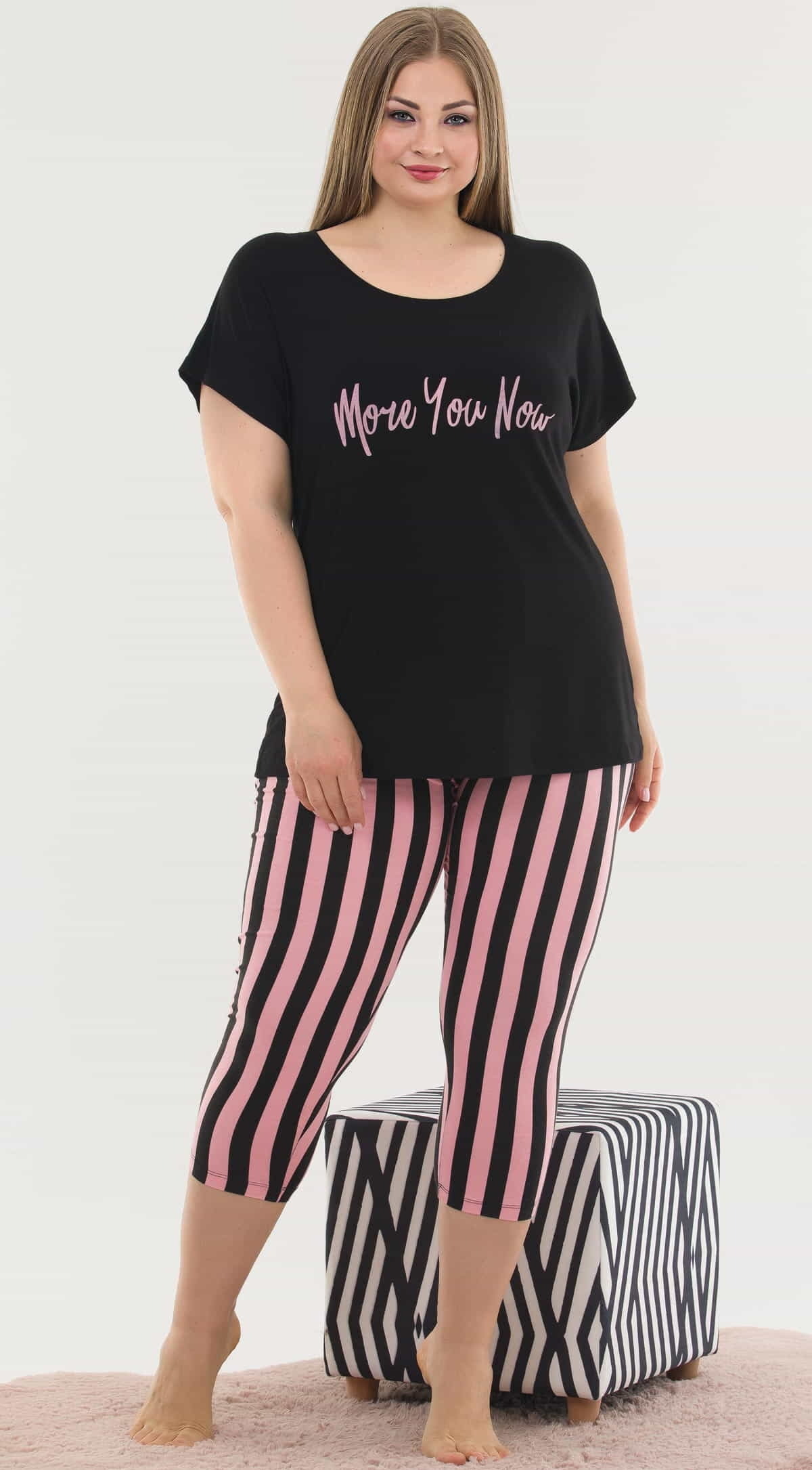 Siyah Kapri Kesim Büyük Beden Pijama Takımı Lady 10587 - Siyah