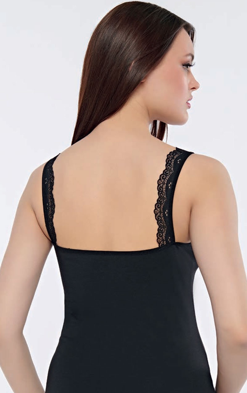 Siyah Geniş Dantel Askılı Güpürlü Kadın Atlet Kolcu 2591 - Siyah