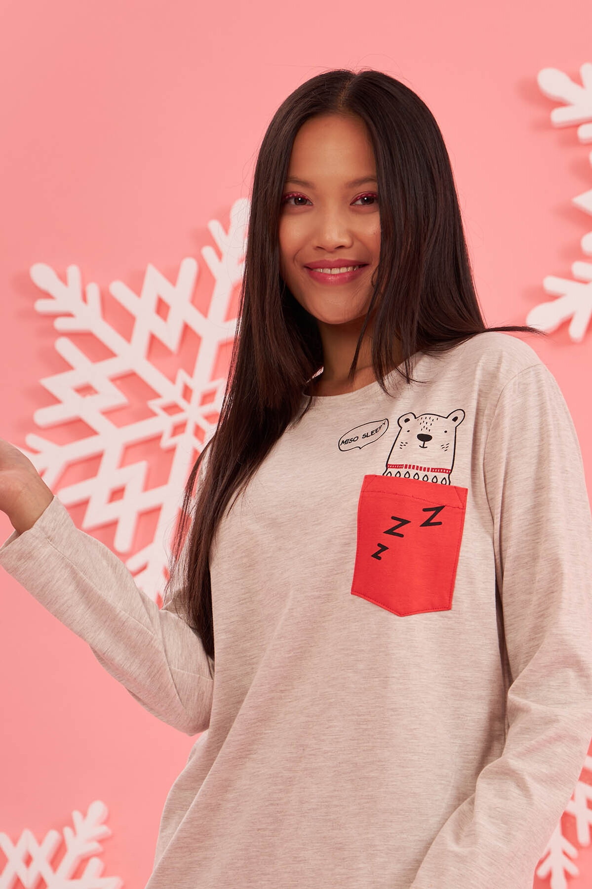 NBB Pamuklu Teddy Bear Desenli Kadın Pijama Takımı NBB 67538 - Görsel 2