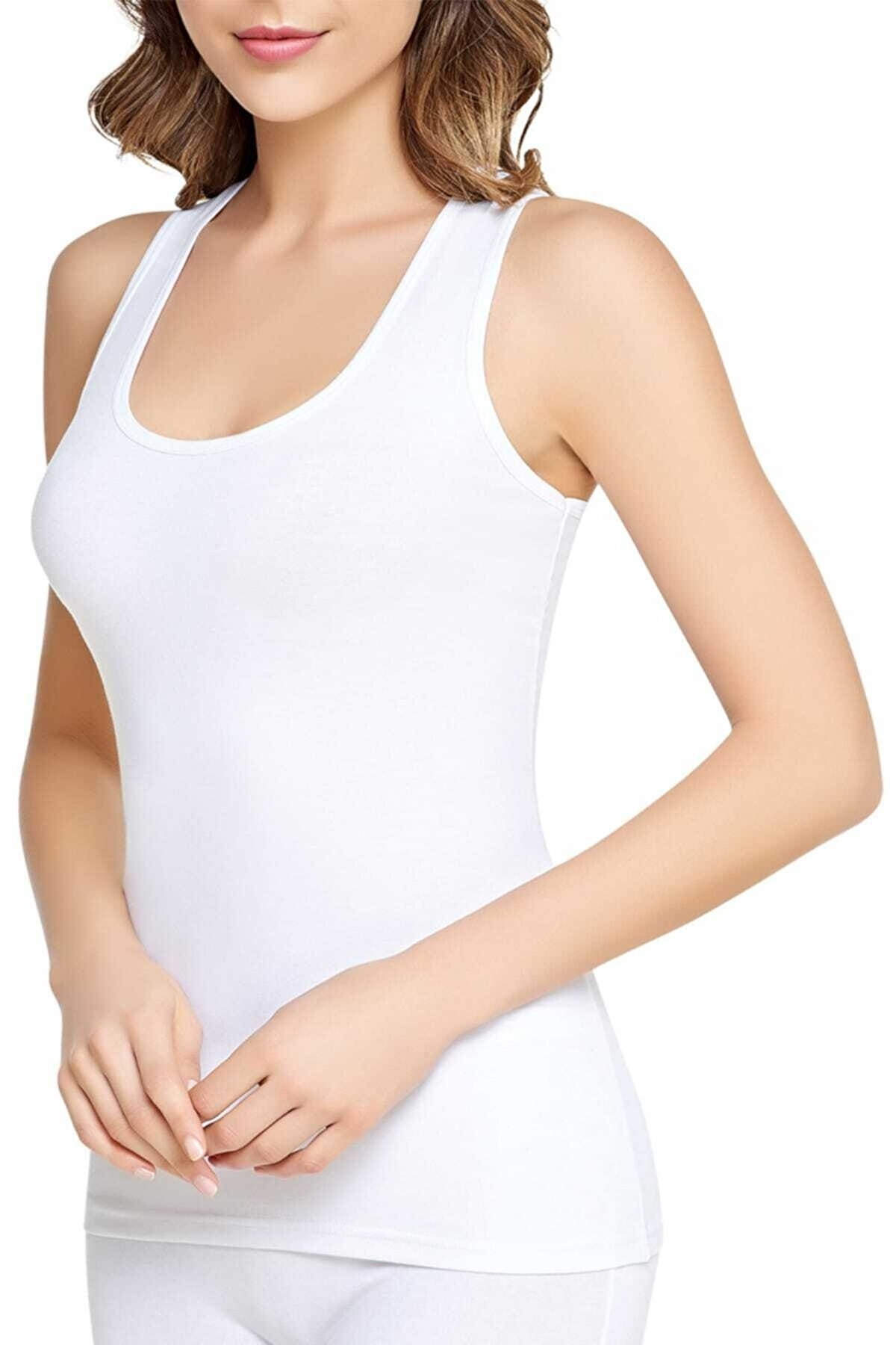 Pamuklu Geniş Askılı Kadın Atlet Tutku 0174 - Beyaz