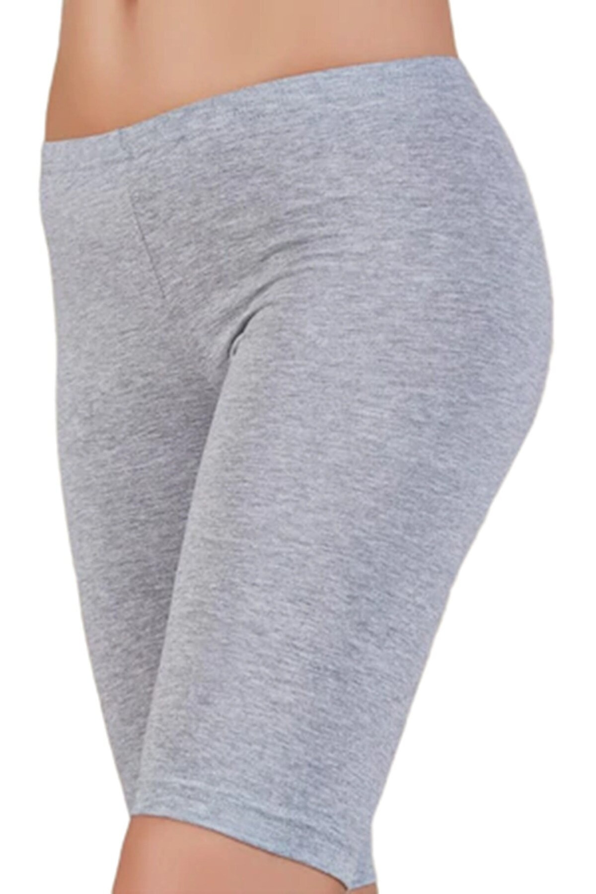 Pamuklu Yüksek Bel Kısa Tayt Tutku 0156 - Gri