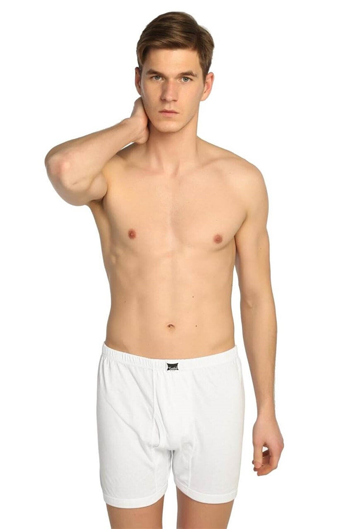 Pamuklu Düz Lastikli Ribana Paçalı Erkek Boxer Tutku 0111 - Beyaz