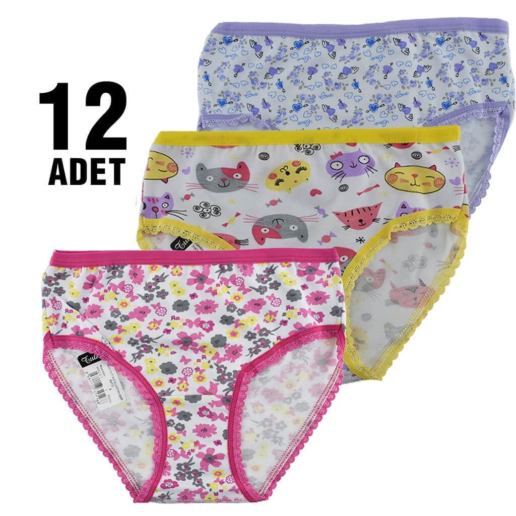 Tutku %100 Pamuklu Esnek Lastikli Kız Çocuk Slip Külot Tutku 0840