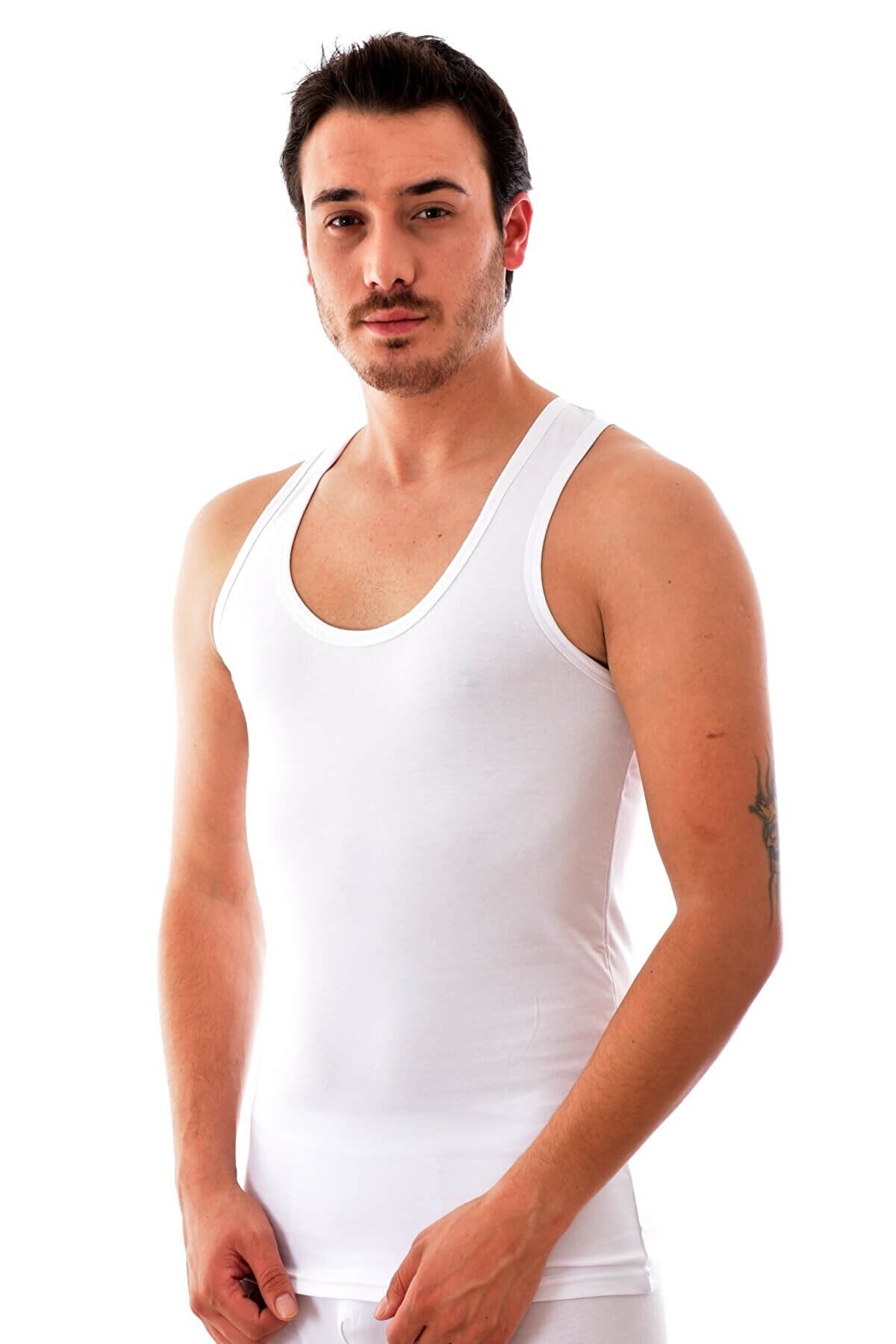 Pamuklu Likralı Uzun Kesim Erkek Atlet Tutku 1304 - Beyaz