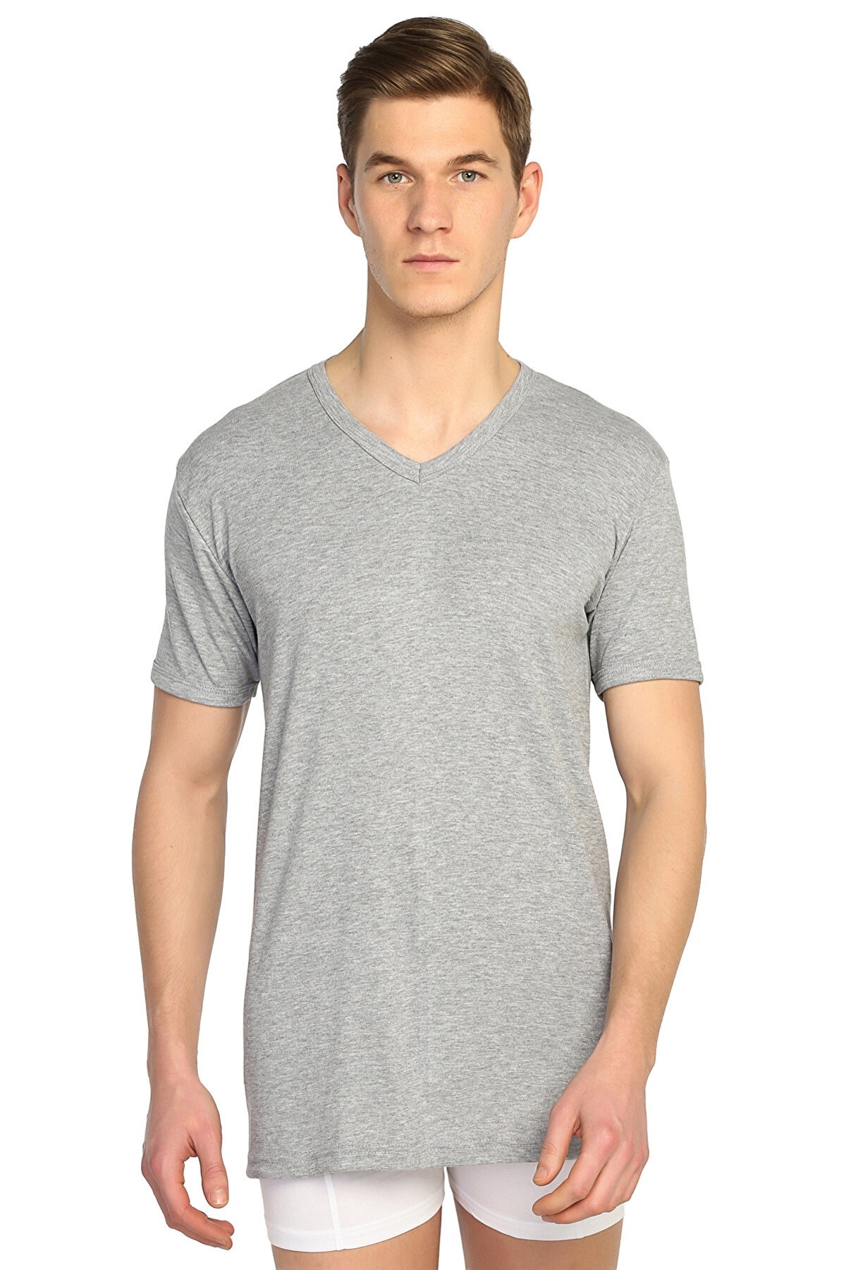 Ribana V Yaka Erkek Atlet Pamuk Siyah Tutku 0107 - Gri