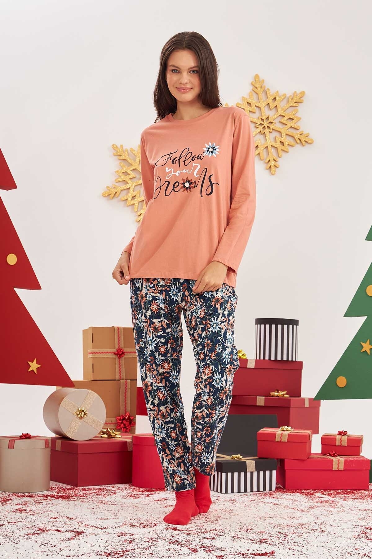 NBB Pamuklu Uzun Kollu Kadın Pijama Takımı NBB 67586 - Görsel 2