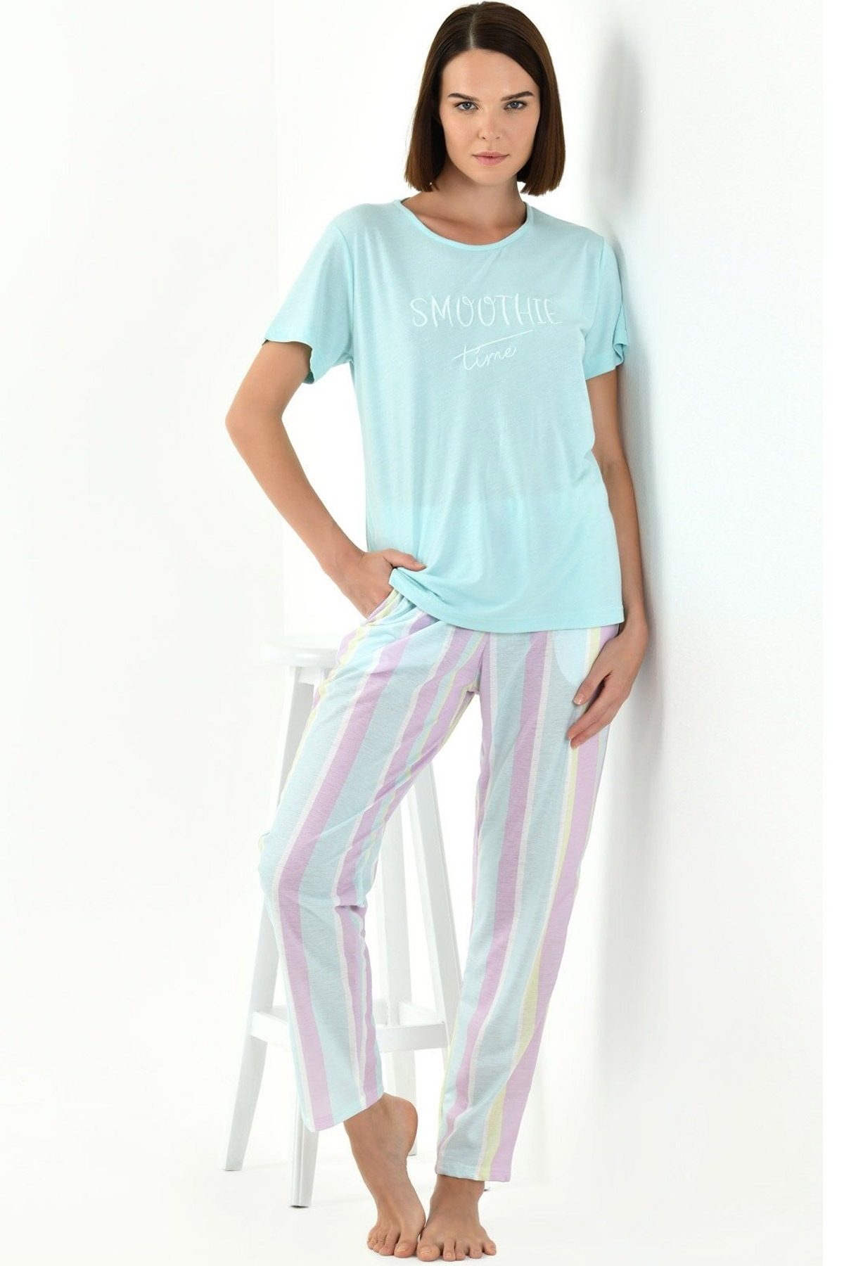 Yeni İnci Viskon Kısa Kollu Pijama Takımı Yeni İnci 1836 - Görsel 3