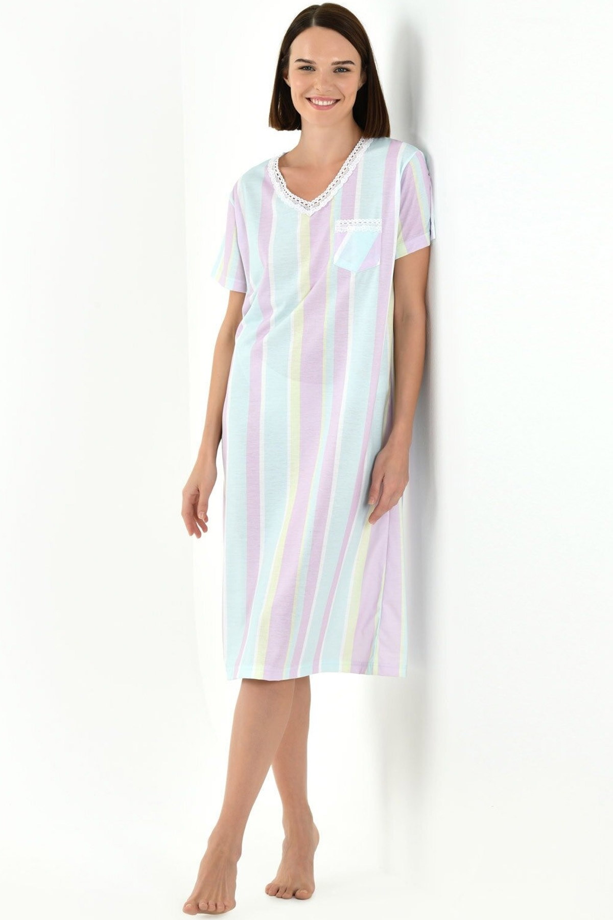 Yeni İnci Viskon Kısa Kollu Yazlık Gecelik Yeni İnci 1839