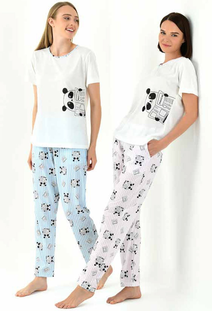 Yeni İnci Desenli Pamuklu Yazlık Pijama Takımı Yeni İnci 1853
