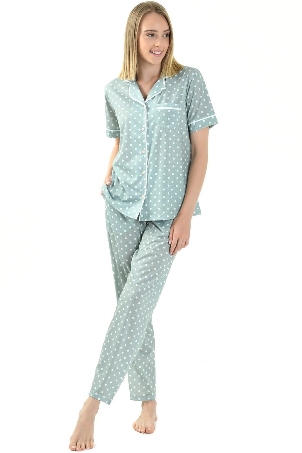 Yeni İnci Pembe Ekose Kısa Kollu Pijama Takımı Yeni İnci 1842 - Görsel 2