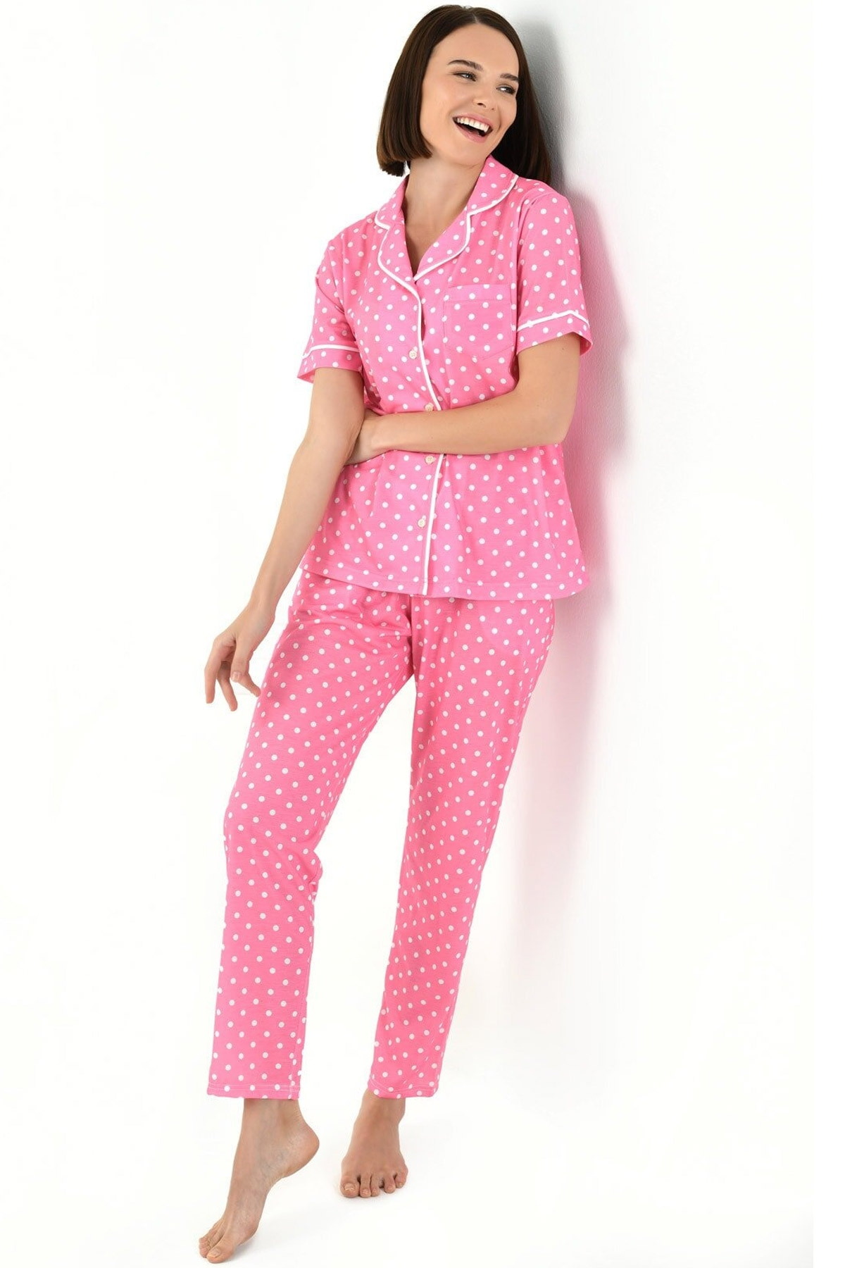 Yeni İnci Pembe Ekose Kısa Kollu Pijama Takımı Yeni İnci 1842 - Görsel 3