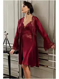 Saten Gelin Çeyiz Gecelik Sabahlık Takımı Pembe Perin 9300