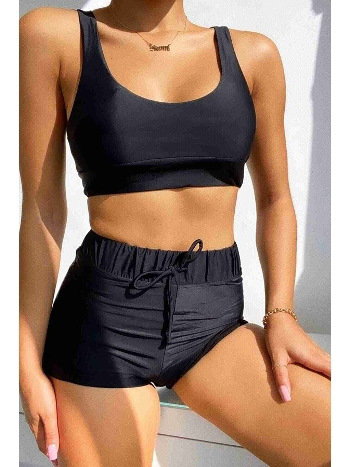 Şortlu Kadın Tankini Takım Siyah Angelsin MS4158
