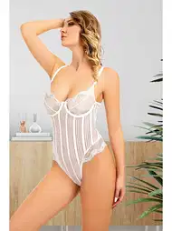 Beyaz Dantel Tek Parça Bodysuit Sistina 877
