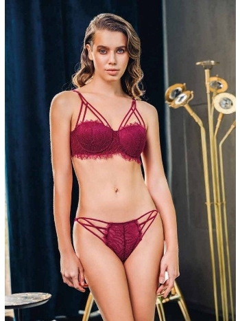 Balenli Destekli Sütyen Takım Siyah-Bordo Büşra 818