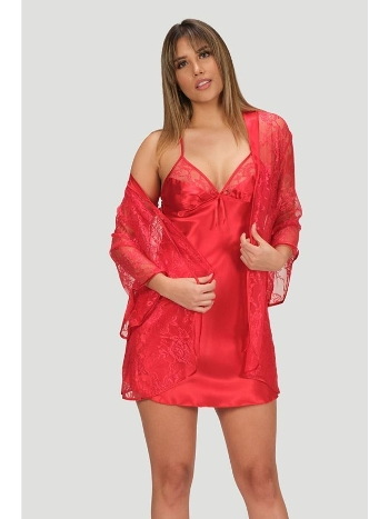 Dantel Biye Detaylı Kısa Saten Gecelik Takımı NBB 3150