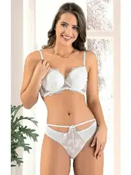 Dantelli Push-Up Transparan Sütyen Külot Takımı Lemariz 6610