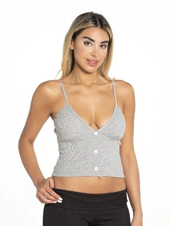 Düğmeli Fitilli Pedli Kadın Crop Defnem 8100