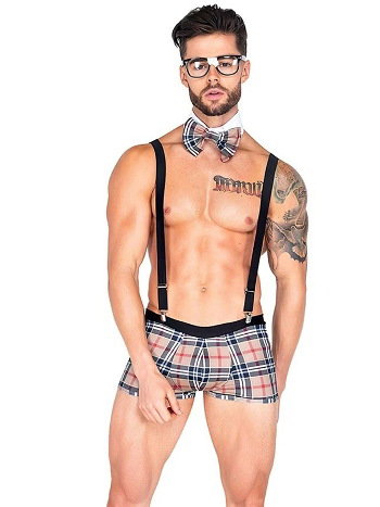 Ekose Desenli Polyester Likra Boxerlı Askılı Kostüm For Dreams 9000