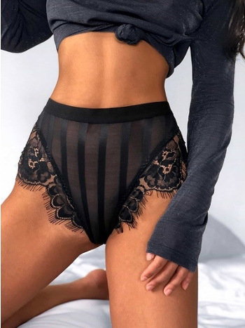 Yüksek Bel Siyah String Body Şeffaf Kumaş Real Passione 152