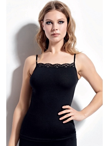 Dantel Detaylı İnce Askılı Kadın Atlet Siyah Kolcu 2521