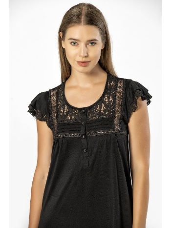 Dantelli Viskon Kadın Gecelik Siyah Türen 3284