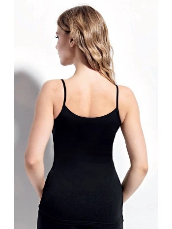 Pamuklu İnce İp Askılı Siyah Ribana Atlet Kolcu 2401 - 2